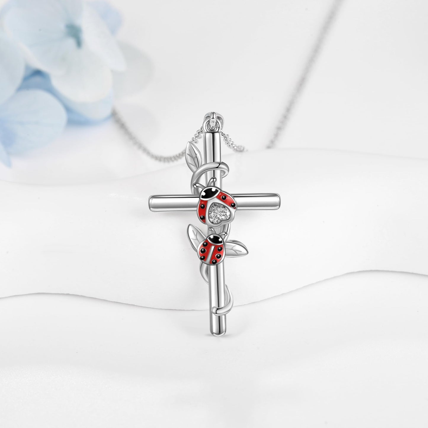 925 Sterling Silver Ladybug Pendant Necklace Cross Ladybug Jewelry for Women Gifts