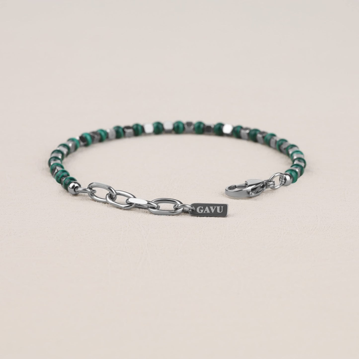 GAVU 4mm Men’s Malachite Bracelet, Italian Crystal Bracelet for Men