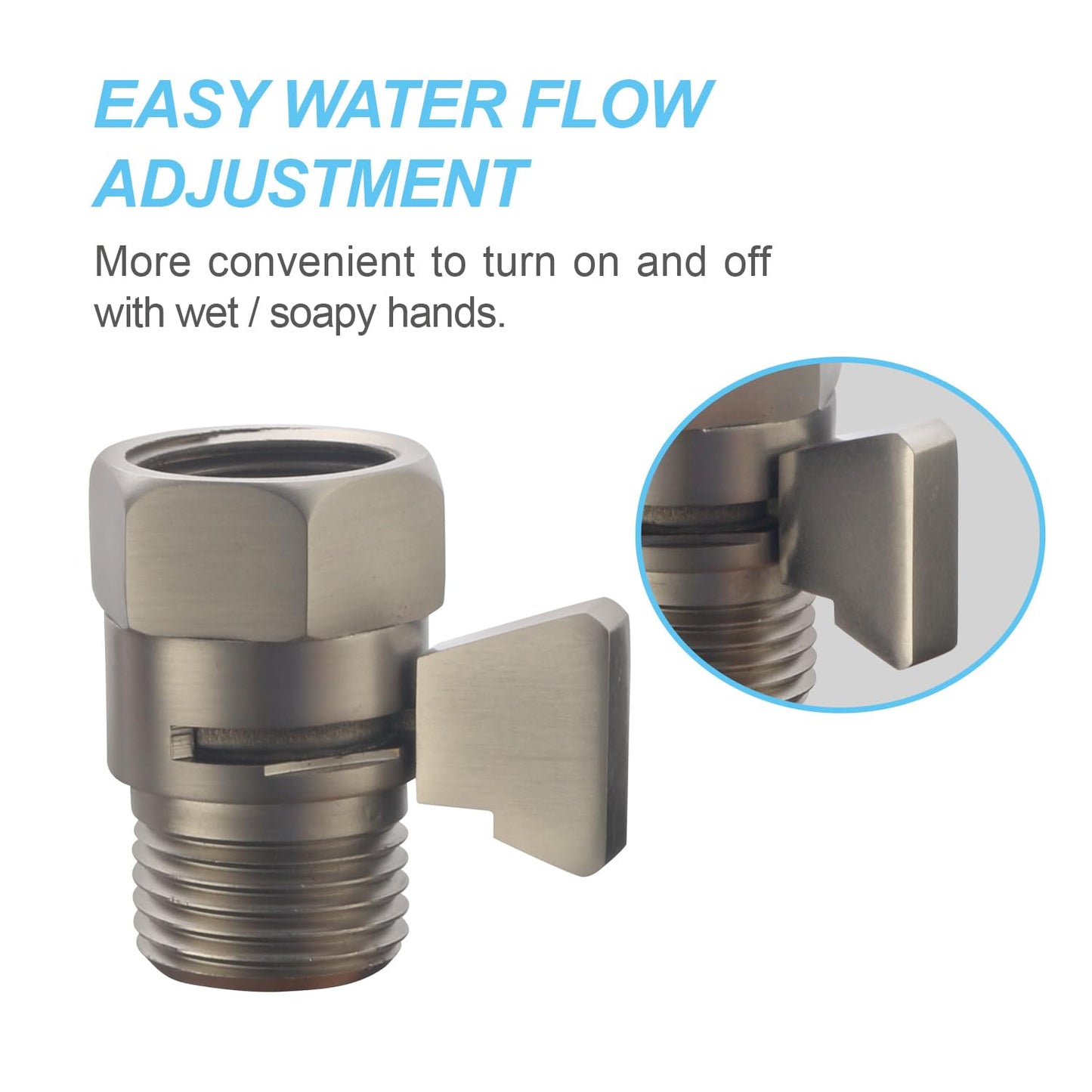 AZOS Brass Shut Off Valve, Shower Flow Control Valve, G1/2 Shower Water Pressure Regulator, Water Flow Control Valves for Handheld Shower Head, Brushed Nickel
