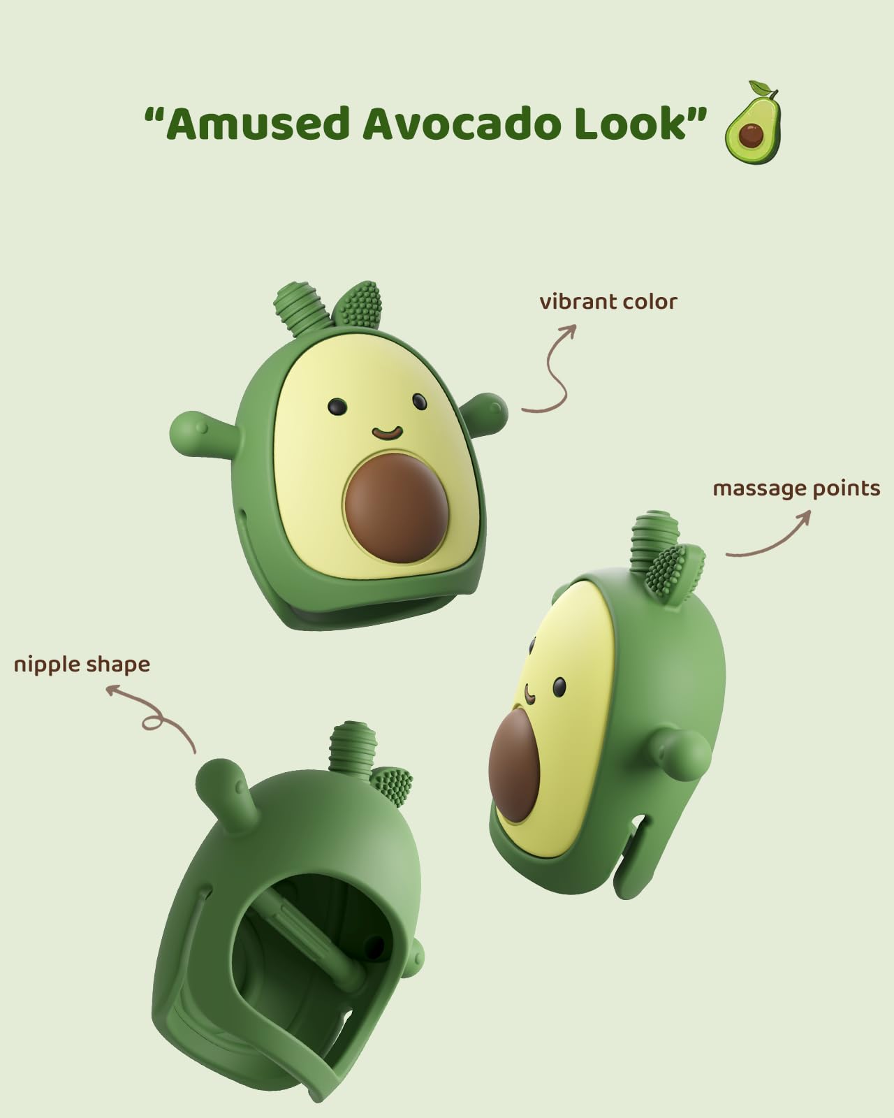 ChooKaChoo 2 Pack Baby Teething Toy Silicone Avocado Teething Mitten for Babies Over 3 Months Anti Dropping Wrist Hand Teethers Baby Chew Toys for Sucking Needs, BPA Free