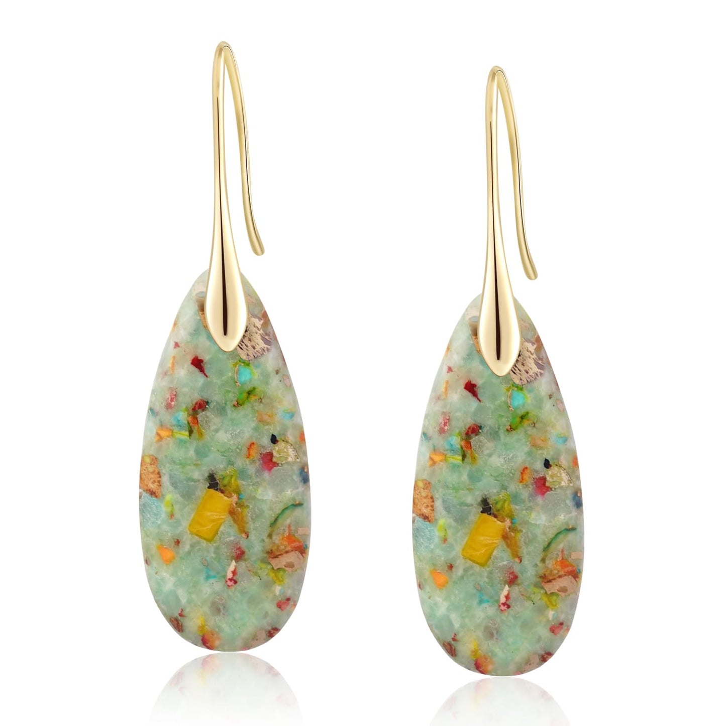 Sriomu Natural Healing Stone Fishhoop Dangle Drop Earrings Statement Gold silver earrings
