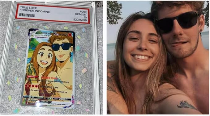 Personalized Anniversary Card from Cartoon Anime Couple Photo, Gifts for Couples Valentines Cards, Romantic Card Gift for Boyfriend Girlfriend, Couple Keepsakes, Valentine’s Day Anniversary 2
