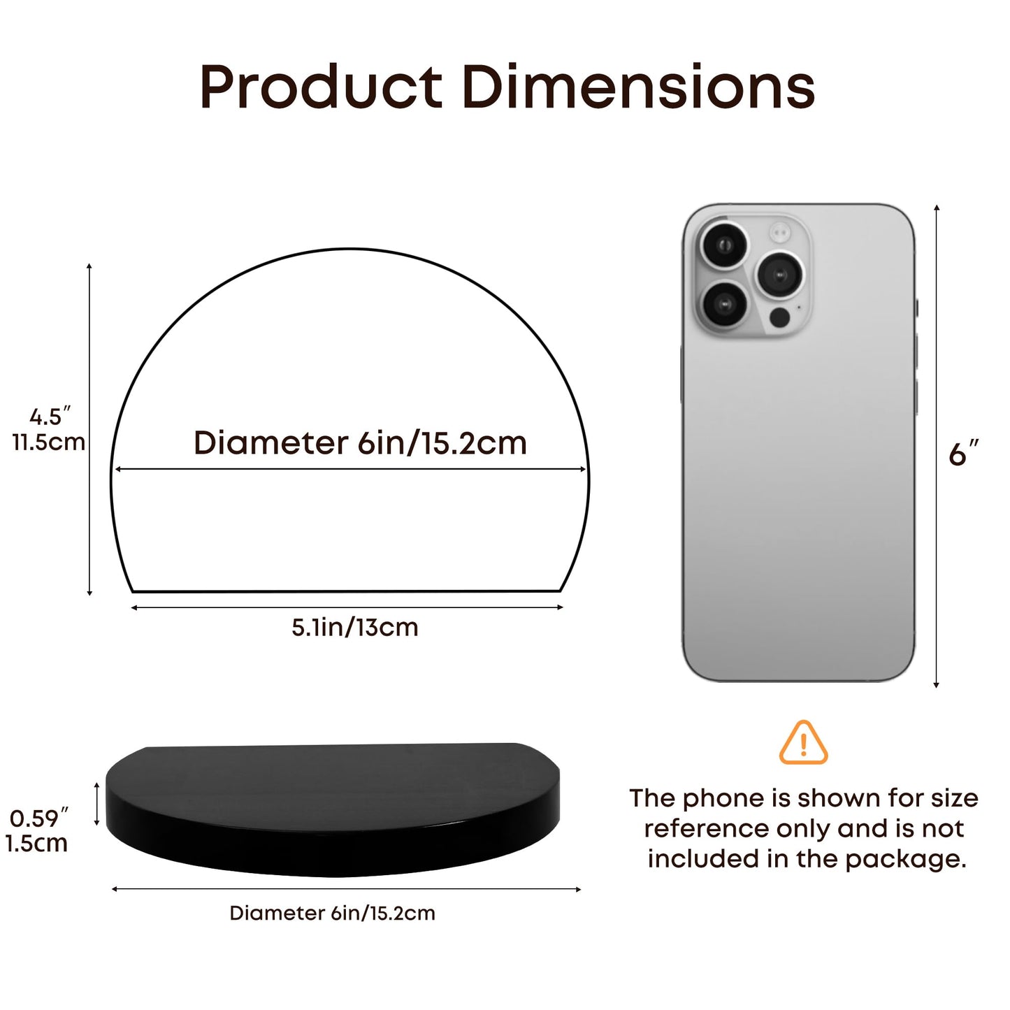 MITREL Small Wood Floating Shelves (2-Pack, 6-inch Diameter) - Round Sturdy Invisible Wall Mount Display for Small Plants,Toys,Bathroom,Living Room Storage & Modern Rustic Décor (Black)