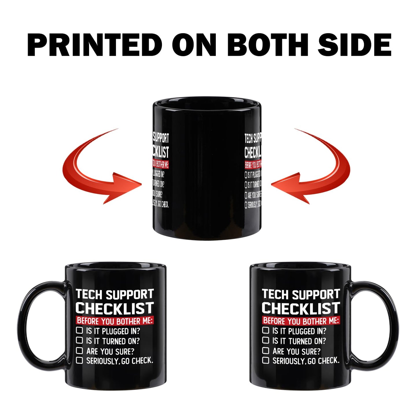 YHRJWN Tech Support Gifts Checklist Mug, Christmas Gifts for IT Tech Guys, Technicians, Programmers, Funny Gift for IT Lovers, Engineers - Computer Geek Novelty Cup Coffee Mug 11 Oz