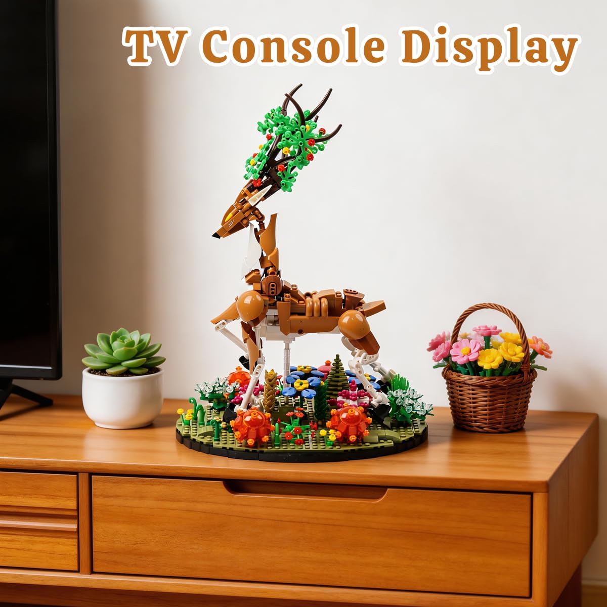 FIKAXTOY DIY Deer with Flowers Building Set, Animal & Plants Collection Model Kit, Nature Decor for Home Office Shelf, Collectible Craft for Adults & Teens