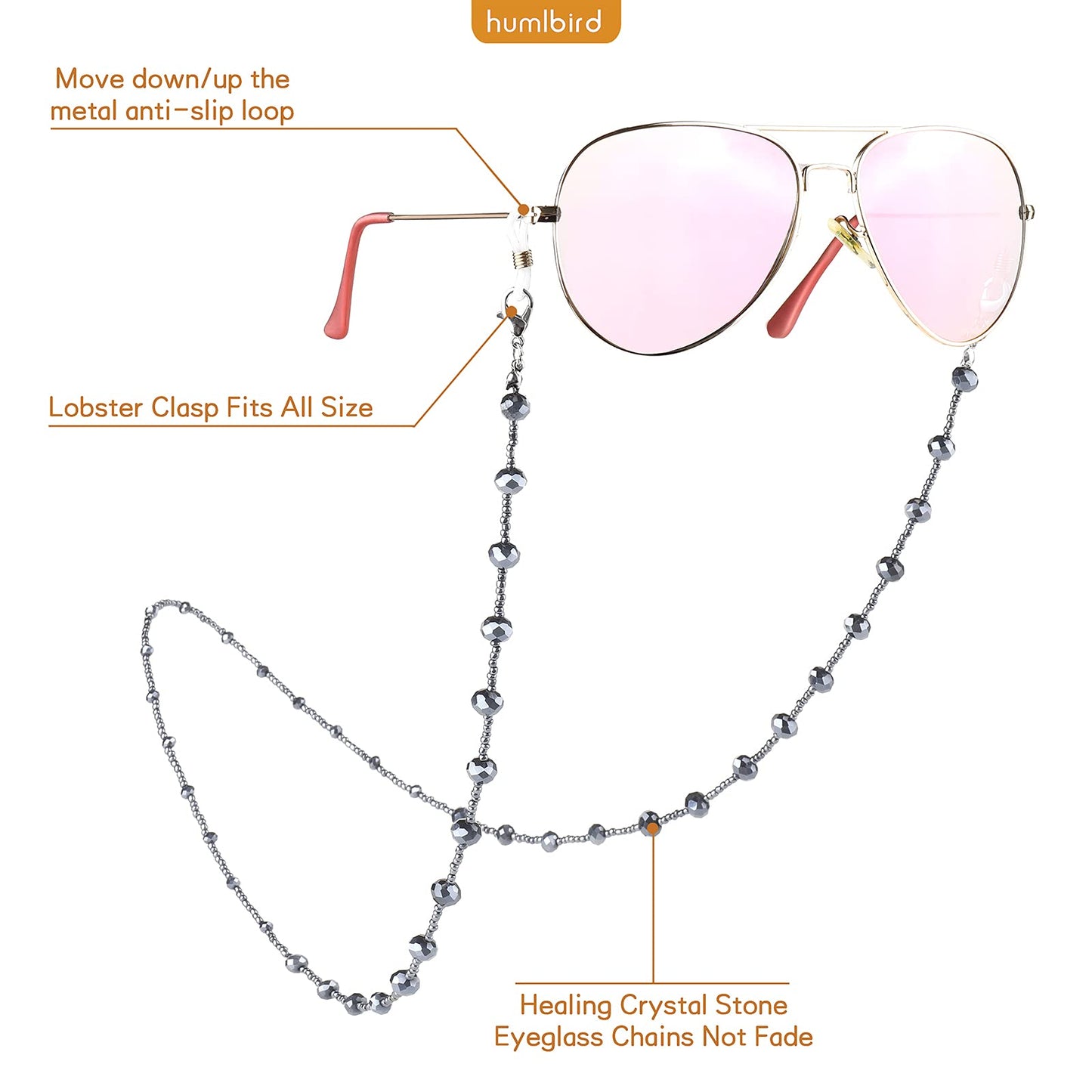 humlbird 2 Pcs Glasses Chain Mask Lanyard Strap Mask Chain Face Mask Holder Around Neck Eyeglass Chain for Women Stylish, Grey Colorful
