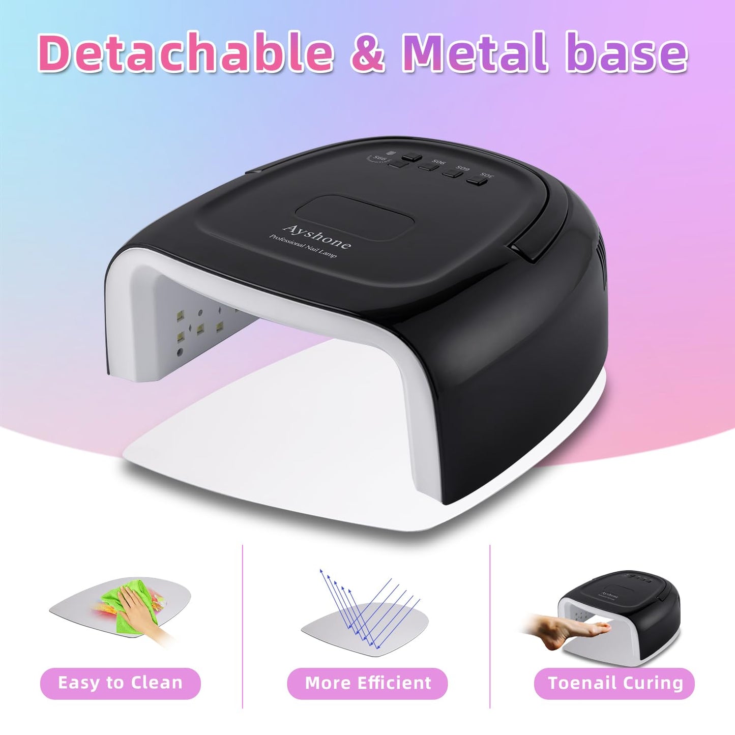 Ayshone Rechargeable LED Gel Nail Lamp, 60W Cordless UV Led Nail Light with Lifting Handle Touch Sensor LCD Screen (Black)