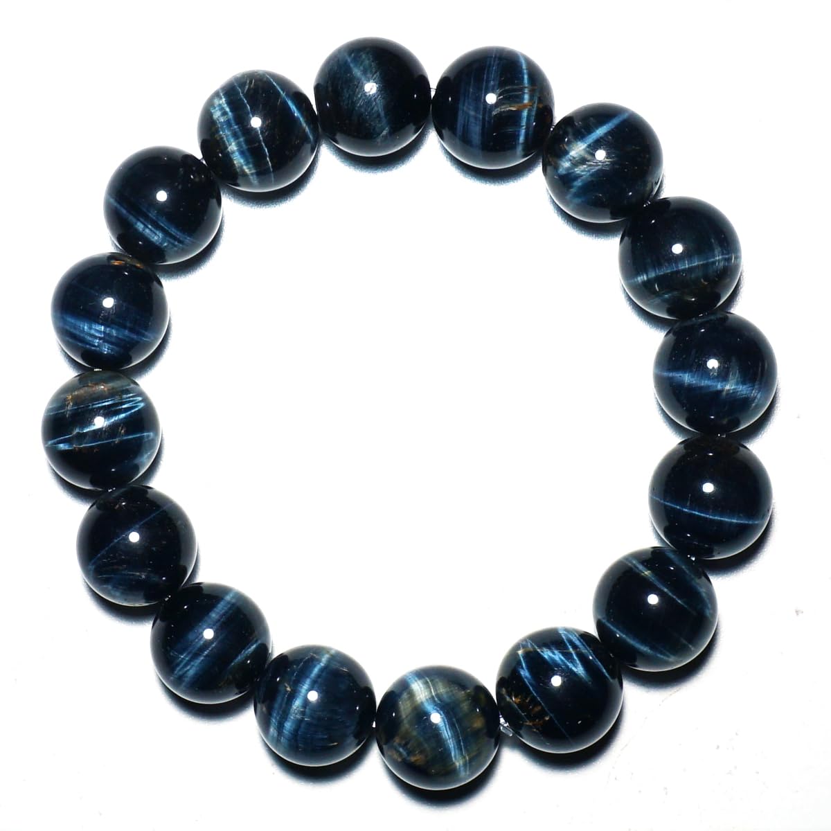 TaHLga Blue Tigers Eye Mens Bracelet 14MM | Fits for About 8" XLarge Wrist | Natural Solar Plexus Chakra Gemstones | Bring Luck Wealth Courage | Protection from Evil | Gift