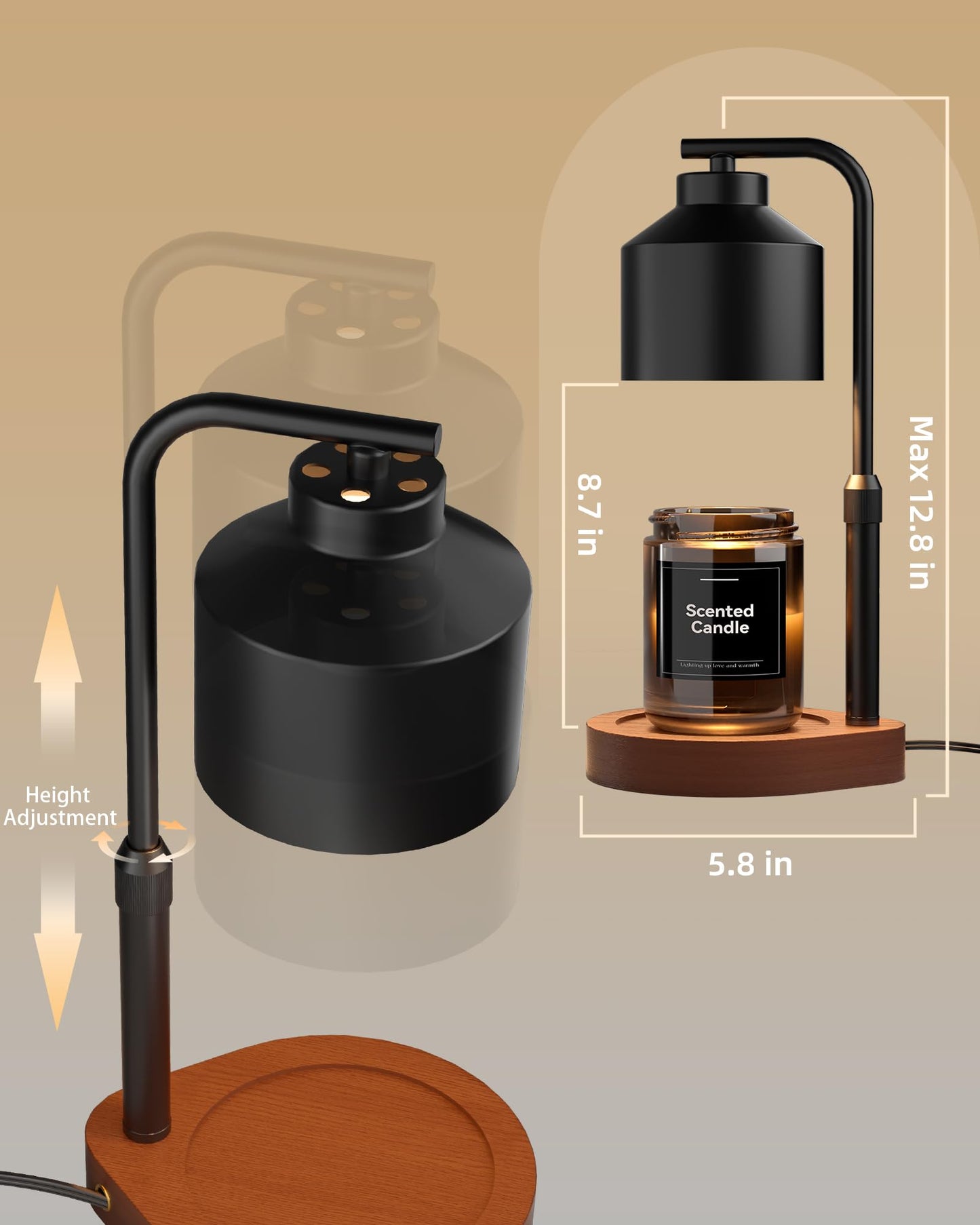 Cozmara Candle Warmer Lamp with Timer & Dimmer for Yankee Candles, Adjustable Height Candle Warmer for Jar Candles, Wax Melt Lamp for Home Decor & Gifts, Black, 2 Bulbs