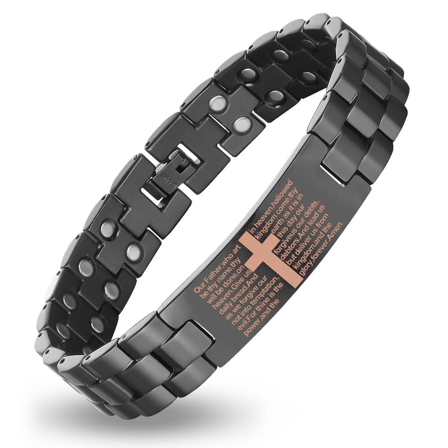 Fashtour Copper Magnetic Cross Bracelet for Men - Ultra Strength Magnetic Mens Cross - With Size Adjustment Tool (Copper CB184U)