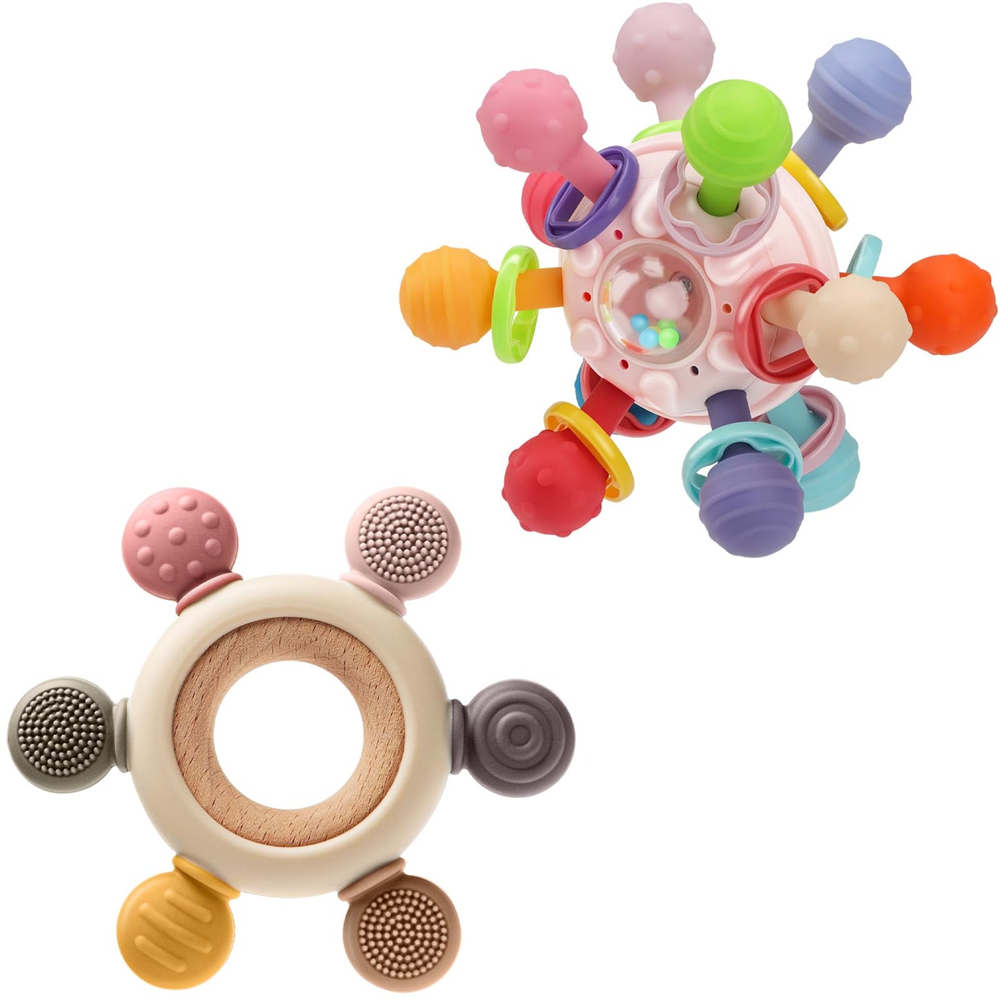TOHIBEE Baby Montessori Sensory Teething Toy + Baby Teething Ring for 0-6 6-12 Months