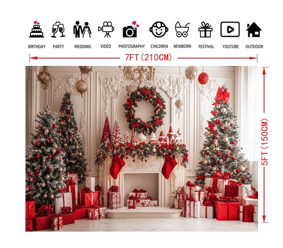 7x5ft Christmas Fireplace BackdropsChristmas Decor Photo Prop Holiday Family Party Birthday Baby Shower Decoration Photo Booth Props D785 - size: 7x5ft