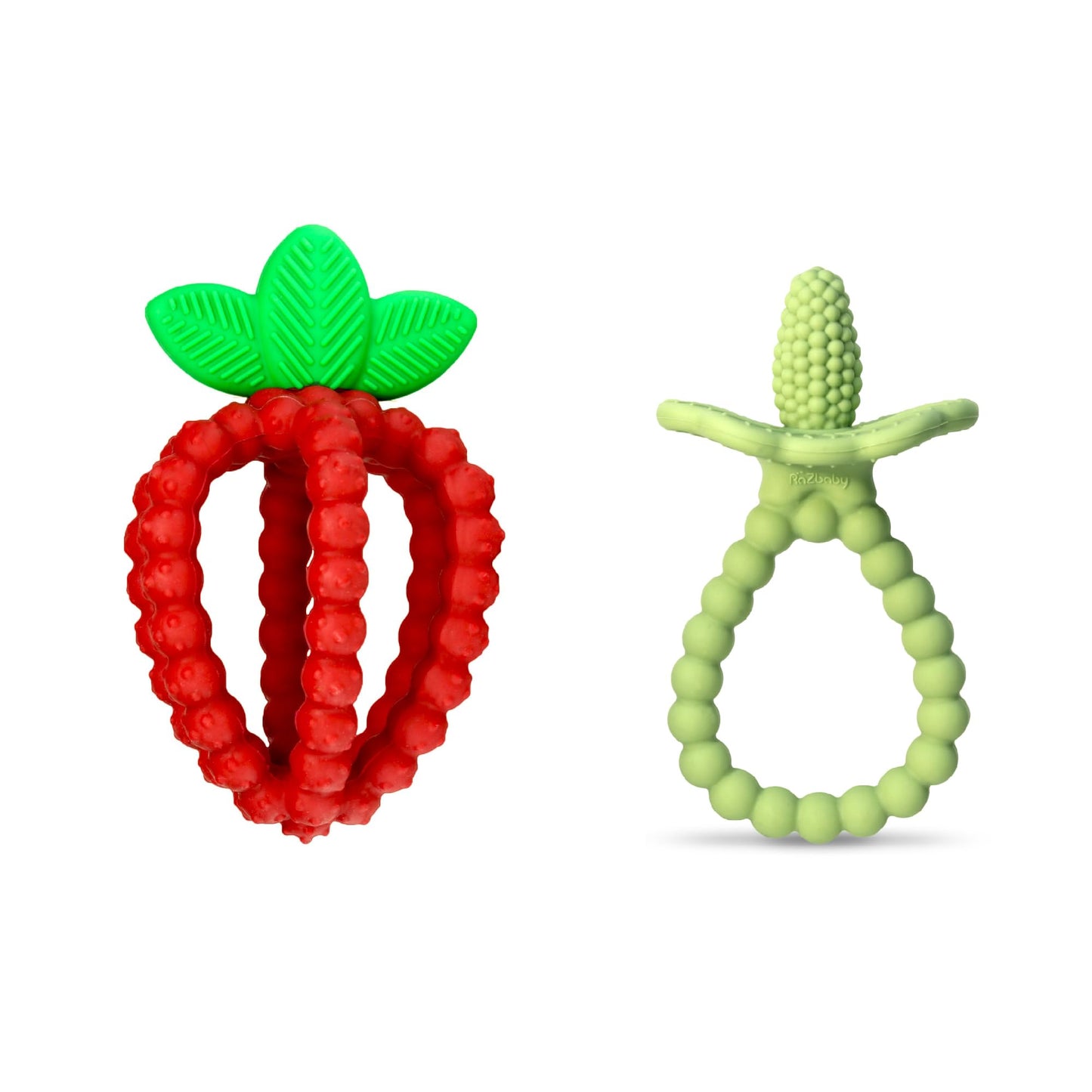 RaZBaby Silicone Infant & Baby Teething Toy Bundle - 3m+ - BerryBumps Soothe Babie's Sore Gums Back and Front - BPA Free, Easy to Hold