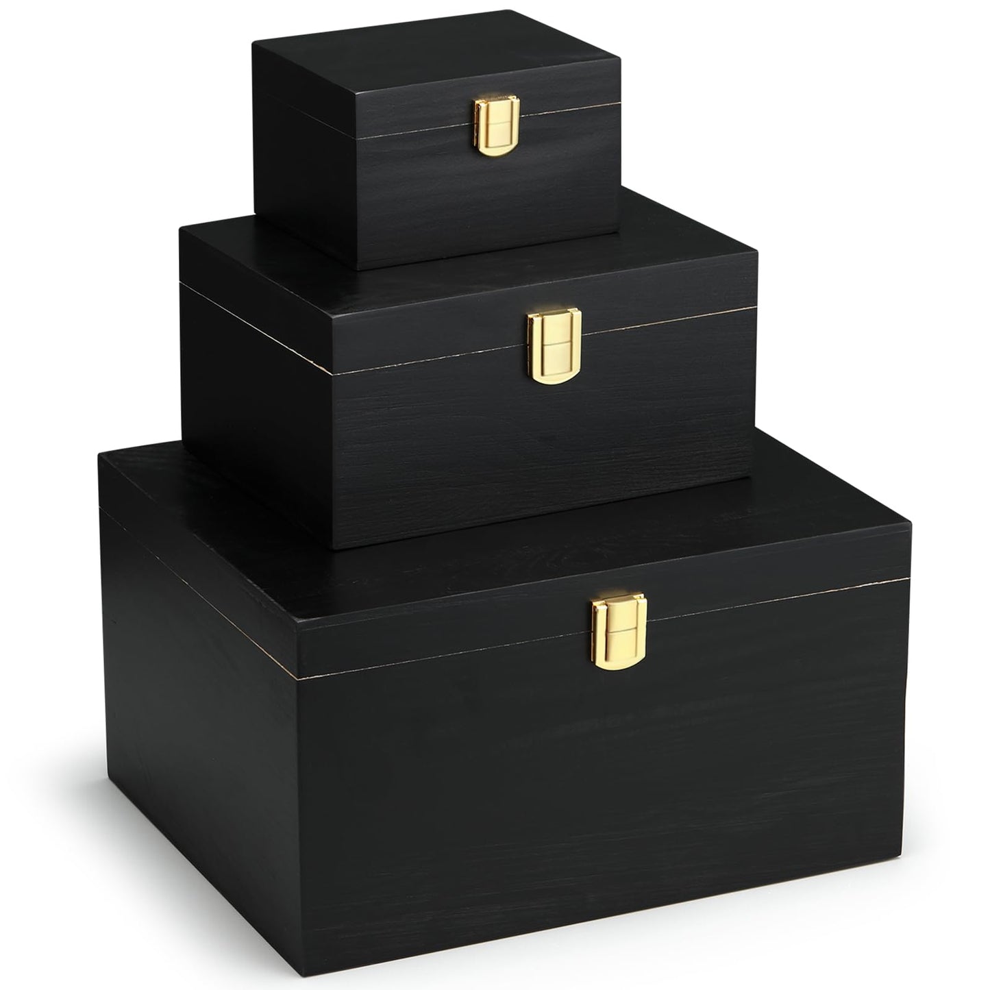 Novabright 3 Pack Wooden Keepsake Box, 3 Size Handmade Decorative Treasure Chest Box, Gift Ideas for Men & Women Jewelry Rings Storage(Black,Pine Wood,Simple)