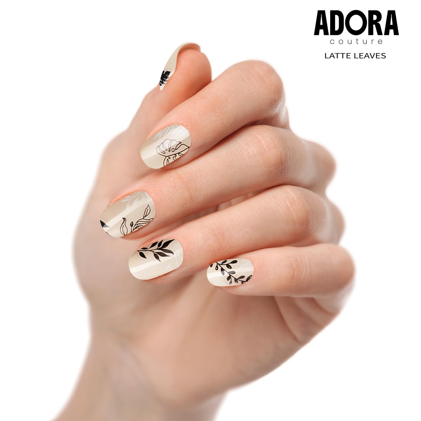 Semi-Cured Gel Nail Strips - 20 Salon-Quality Gel Sticker with UV Light Required, Long Lasting, Easy Application & Removal, Includes Prep Pad, Nail File, Wooden Stick (Latte Leaves)