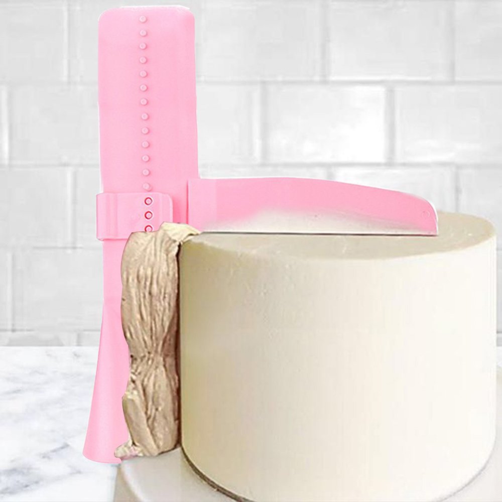 2pcs Adjustable Cake Smoother Polisher with 4pcs Different Scrapers, FineGood Fondant Cream Edge Smoothing Decorating Tools - Green, Pink