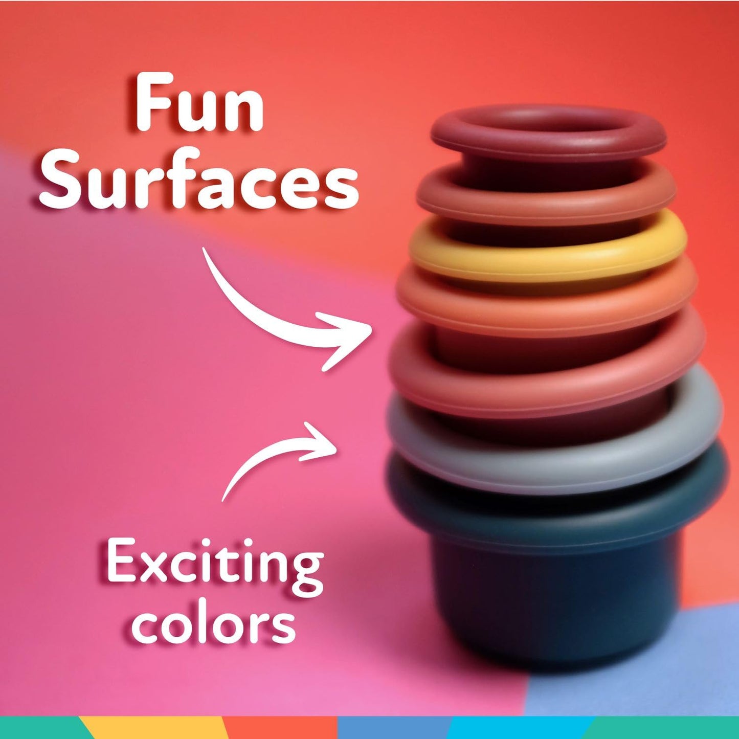 Nuby Soft Silicone Stacking Cups - 7-Piece Toddler Toy for Hand-Eye Coordination and Early Development - 12+ Months
