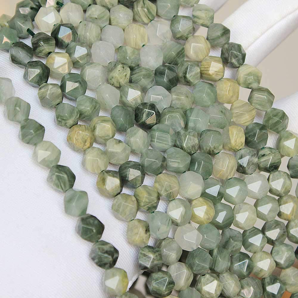 MJDCB Best Sellers Natural Stone Beads Faceted Polygon Grass Green Jade Crystal Energy Stone Healing Power for Jewelry Making(8mm)