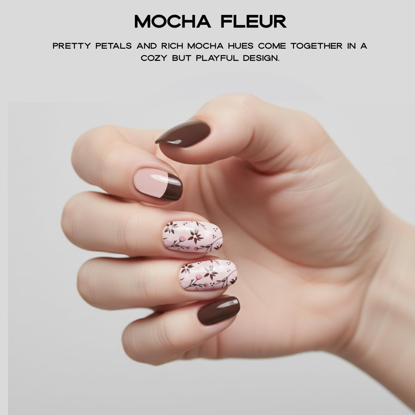 Semi Cured Gel Nail Strips with 30 Pieces – UV Gel Nail Stickers & Nail Wraps, Complete Manicure Kit Includes Prep Pads, Nail File and Wooden Stick, Easy Application, UV Light Required (Mocha Fleur)