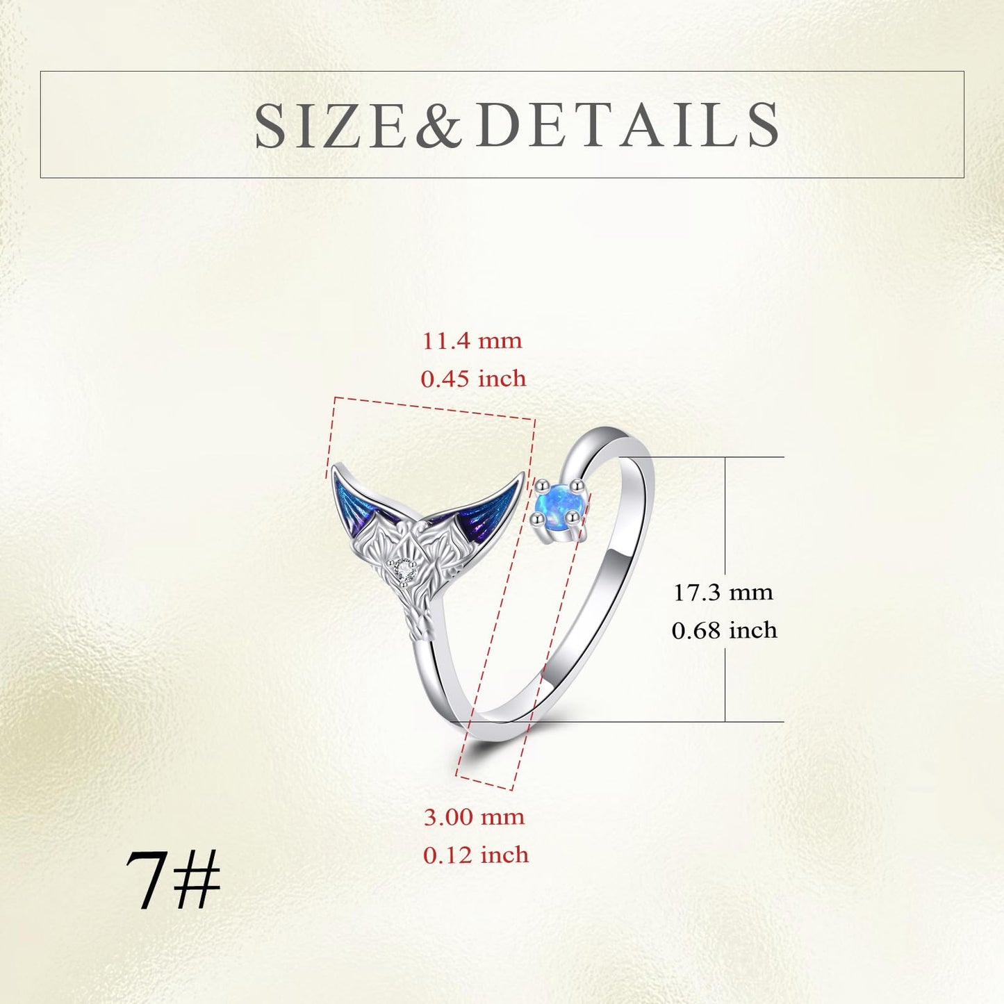 JBAERD Mermaid Tail Ring Sterling Silver Adjustable Mermaid Ring Ocean Jewelry Gifts for Women