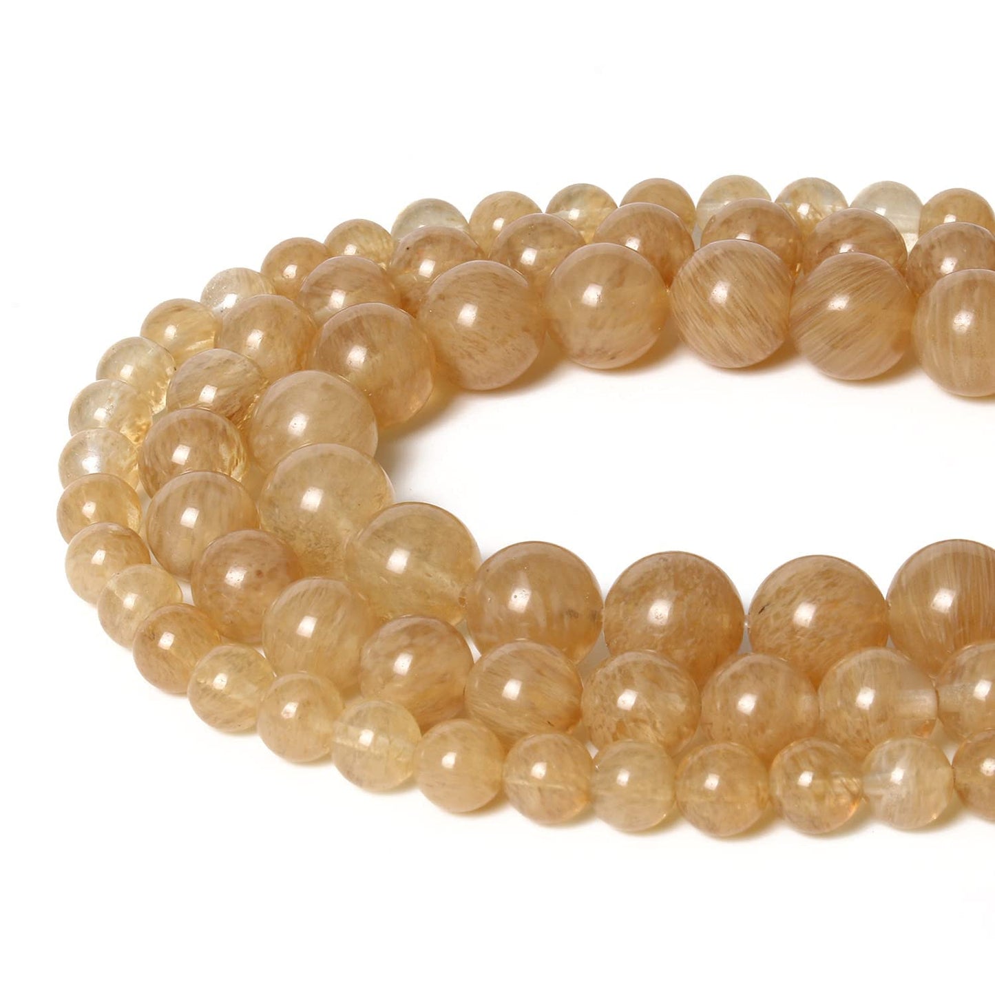 60pcs 6mm Natural Stone Beads Gold Rutilated Quartz Beads Energy Crystal Power Gemstone for Jewelry Making, DIY Bracelet Necklace