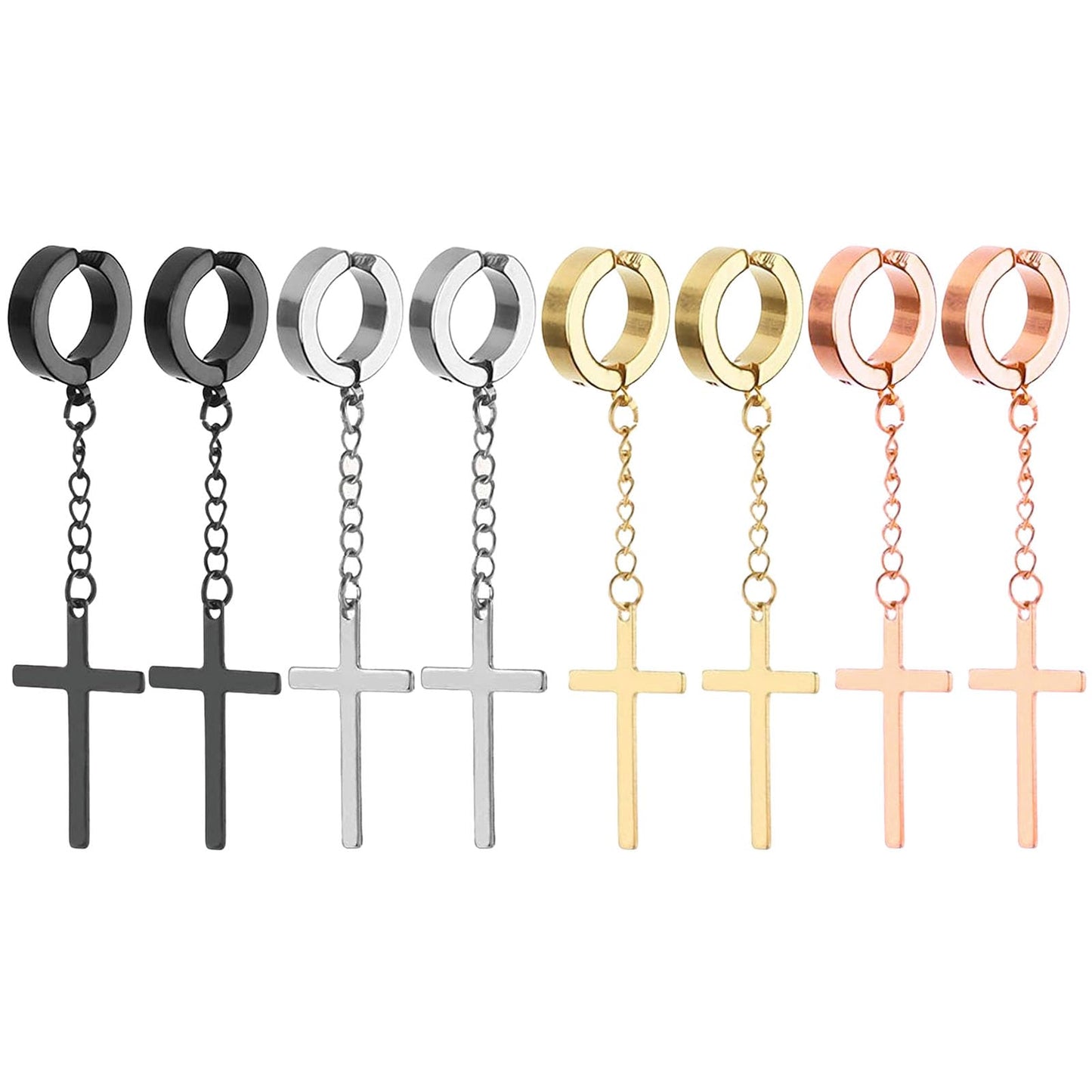 NEWITIN 4 Pairs Stainless Steel Magnetic Earrings for Men Clip on Earring Magnetic Stud Earring Unisex Non Piercing CZ Magnet Studs Diamond Cross Earrings for Women Men