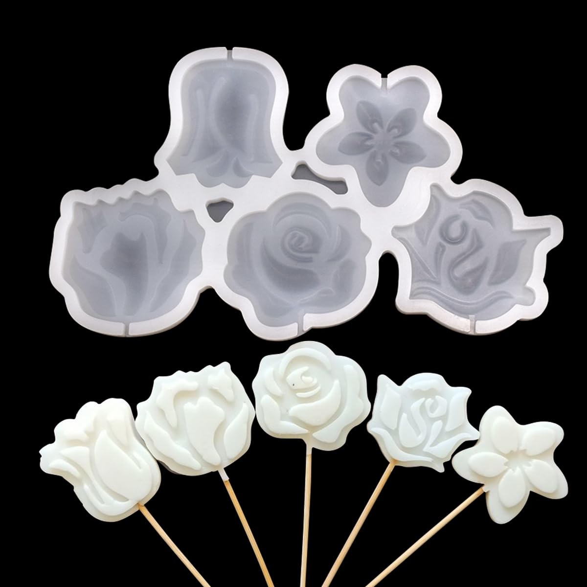 mostsom 2pcs/lot Rose Shape Silicone Mold Lollipop Mould Children Kids DIY Baking Tools for Chocolate Candy Biscuit Home Kitchen Accessories (F_ Rose Flower)