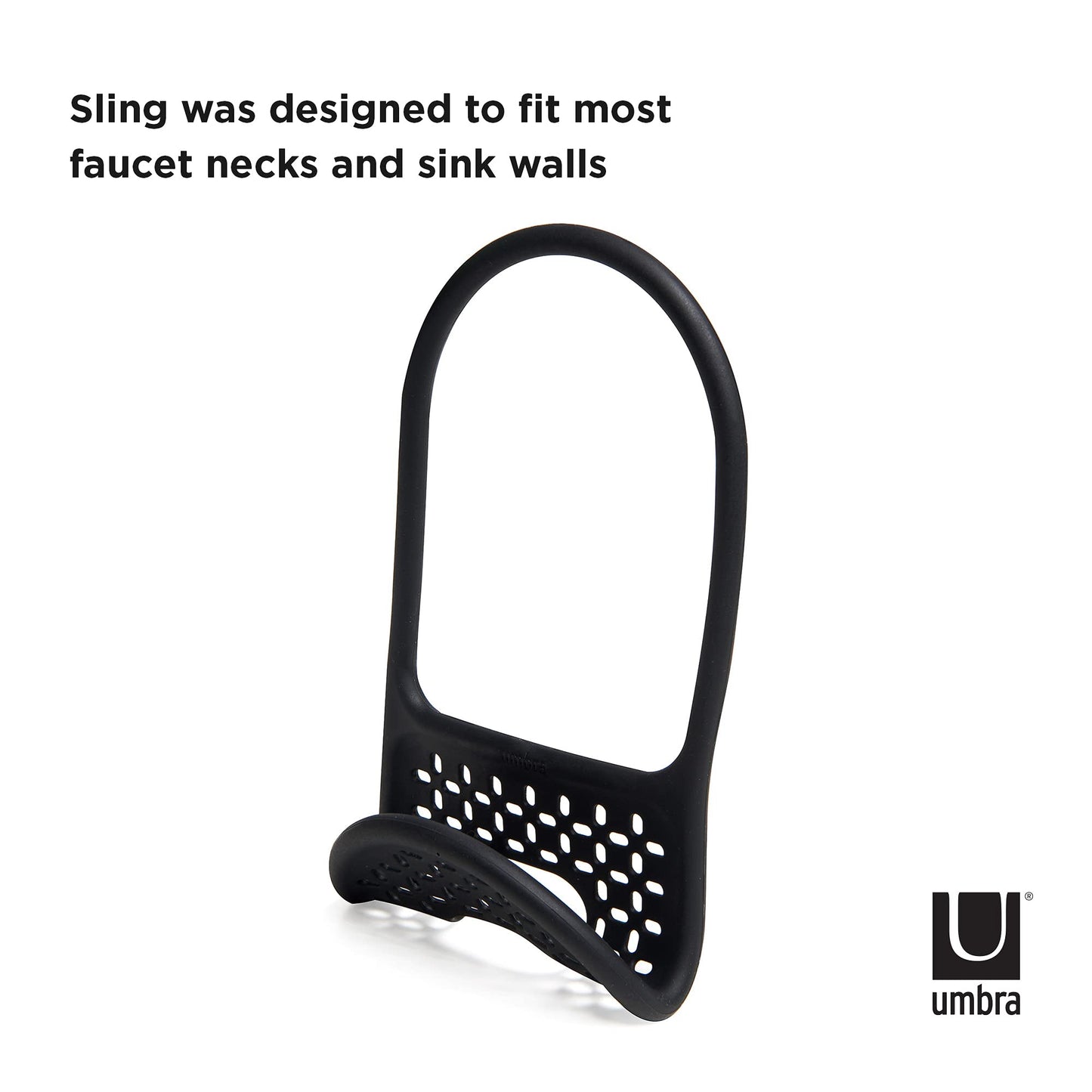 Umbra Sling Sponge Holder for Kitchen Sink – No Suction Cups, Flexible Caddy for Sinks and Faucets, Modern Design, Black