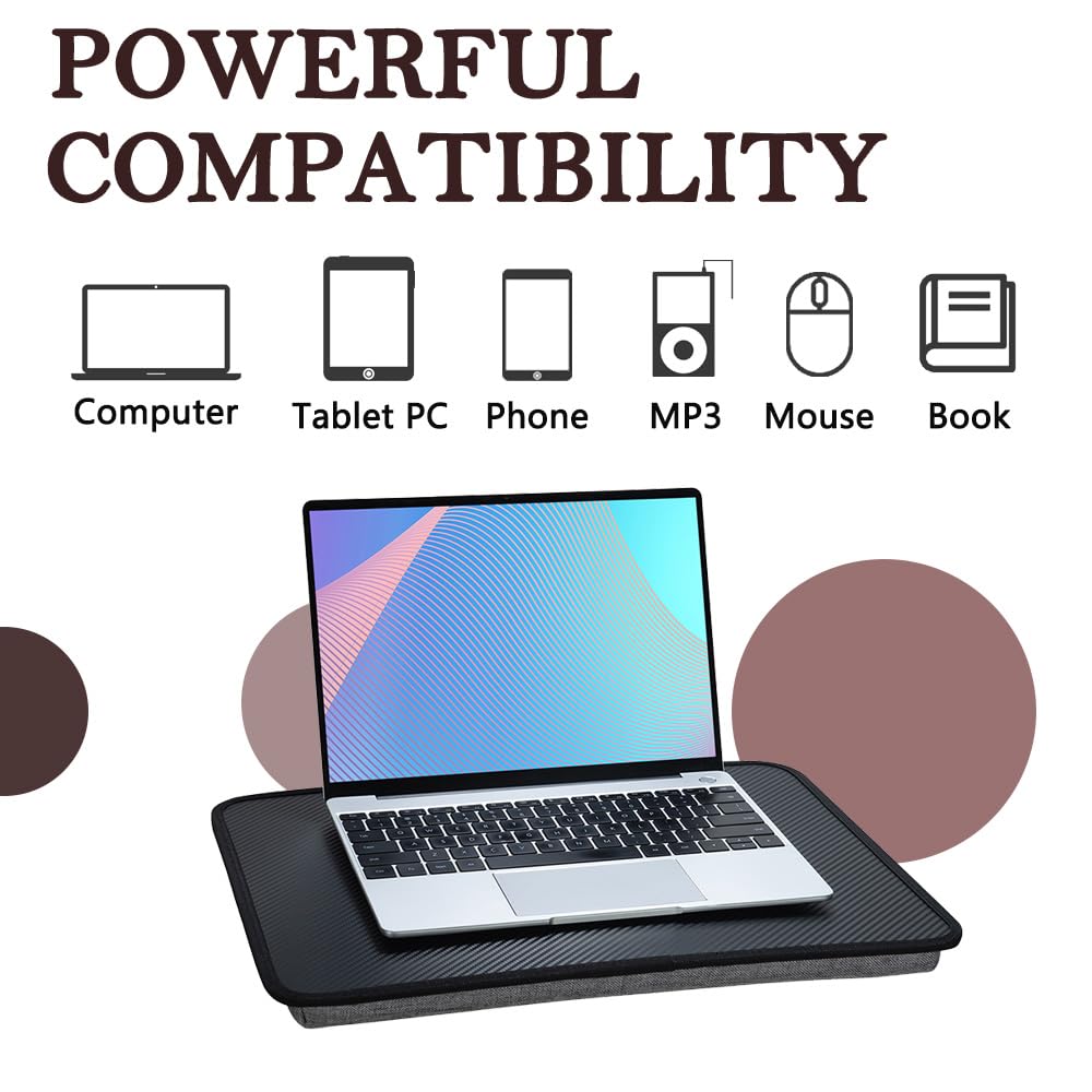 Portable Laptop Desk Fits Up to 16“ Laptops, Built-in Cushion,Lap Stand for Bed & Couch & Carpet, Great for Home & Office,Lap Desk with Cushion (Black, Medium)