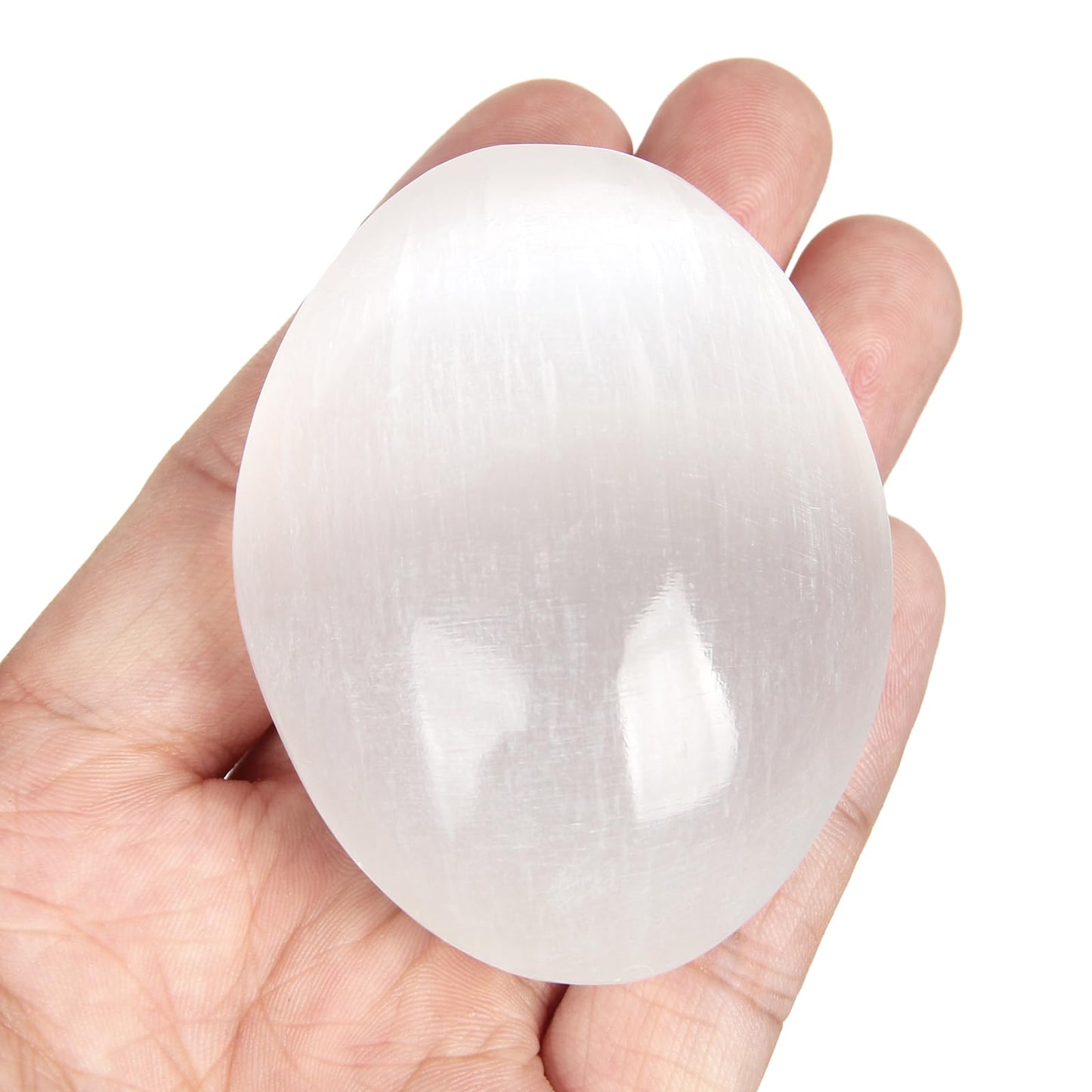 Orientrea Selenite Palm Stone-1 Pc 90-110 Grams Selenite Pocket Energy Stone, Smooth Healing Crystal Worry Stone