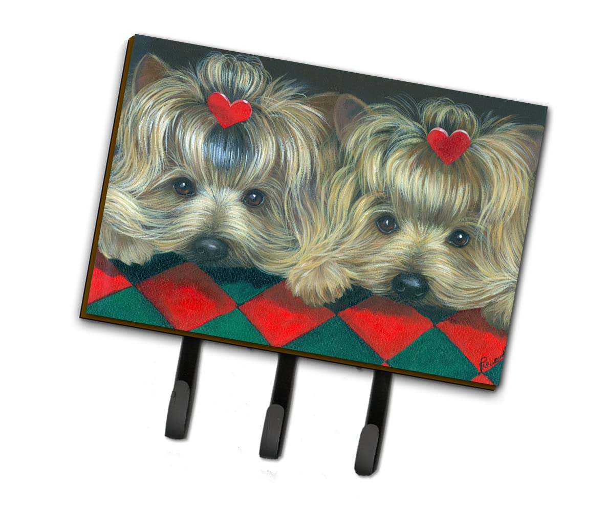 Caroline's Treasures PPP3290TH68 Yorkshire Terrier Yorkie 2 Hearts Leash or Key Holder, Wall Hooks, Key Hooks Holder, Coat Rack Wall Mount, Coat Hooks, Hooks for Hanging Keys, Towels, Aprons, Leashes,