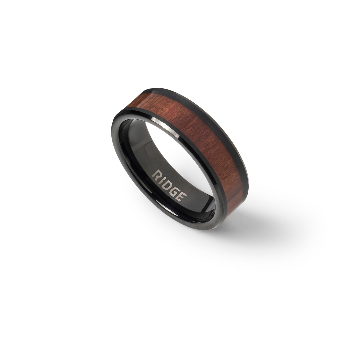 Ridge 8mm Beveled Ring Set - Mopane Wood - 12