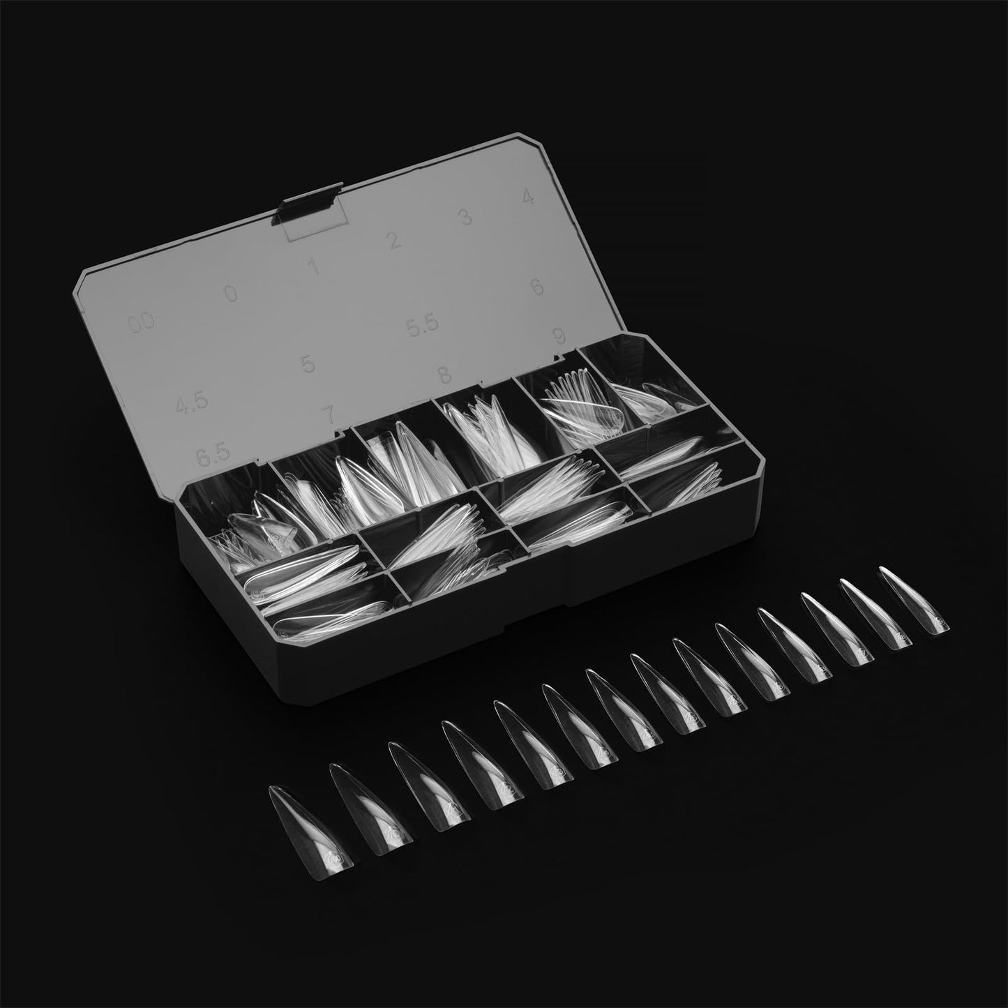 Apres Gel-X® Stiletto Box of Nail Tips | 280 Gel-X Tips, Soft Tips, 14 Sizes 00-9 | Half-sizes Included (Sculpted Stiletto Extra Long, 280 Count)