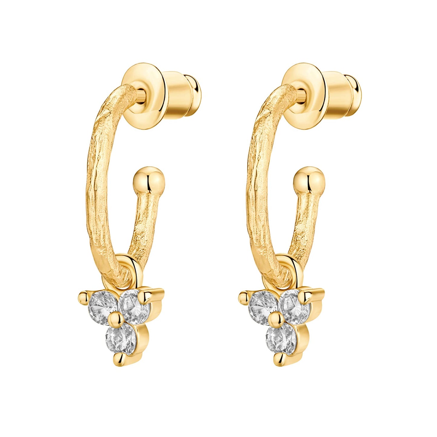 PAVOI 14K Yellow Gold Plated 925 Sterling Silver Post Dangle Huggie Hoop Earrings For Women - Trendy Cubic Zirconia Cluster Open Hoop Earrings - Small Hinged Hammered Huggies