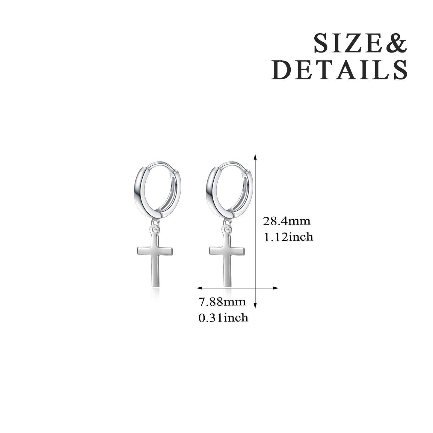 Sterling Silver Hanging Dangle Drop Cross Hoop Earrings for Women Men