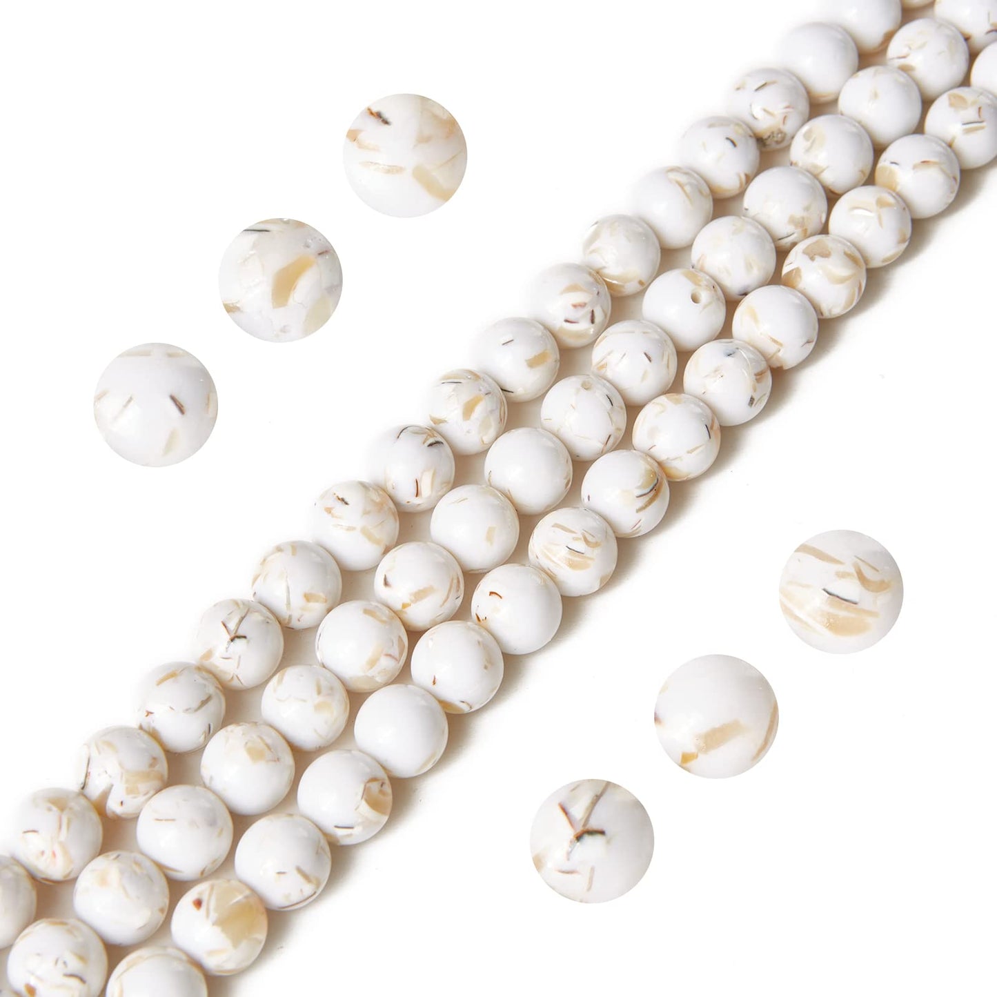 60pcs 6mm White Shell Turquoise Beads Natural Gemstone Beads Round Loose Beads for Jewelry Making