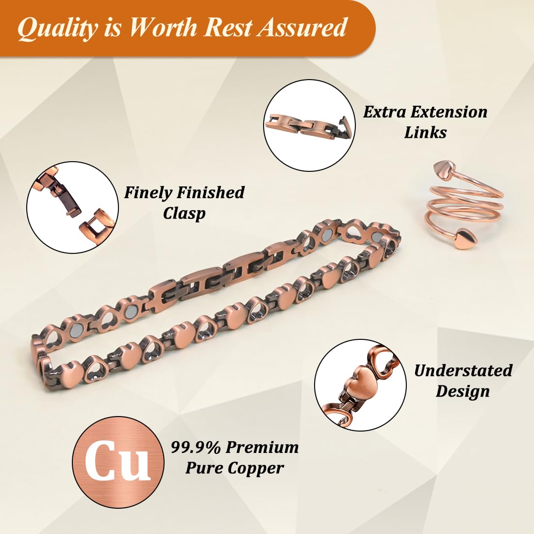 Vicmag Copper Anklet for Women Magnetic Ankle Bracelet with Ultra Strength Magnets 99.9% Solid Copper Gift for Her (Adjustable)