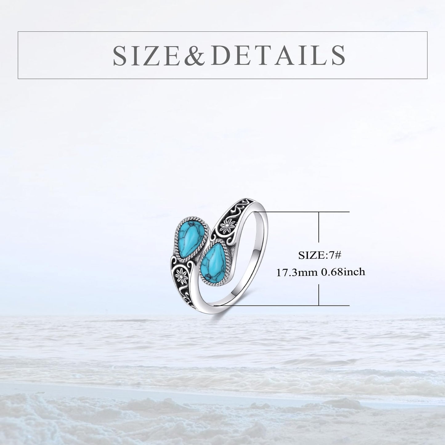 POPLYKE Turquoise Filigree Spoon Ring Sterling Silver Boho Western Turquoise Open Ring Statement Jewelry Gifts for Women