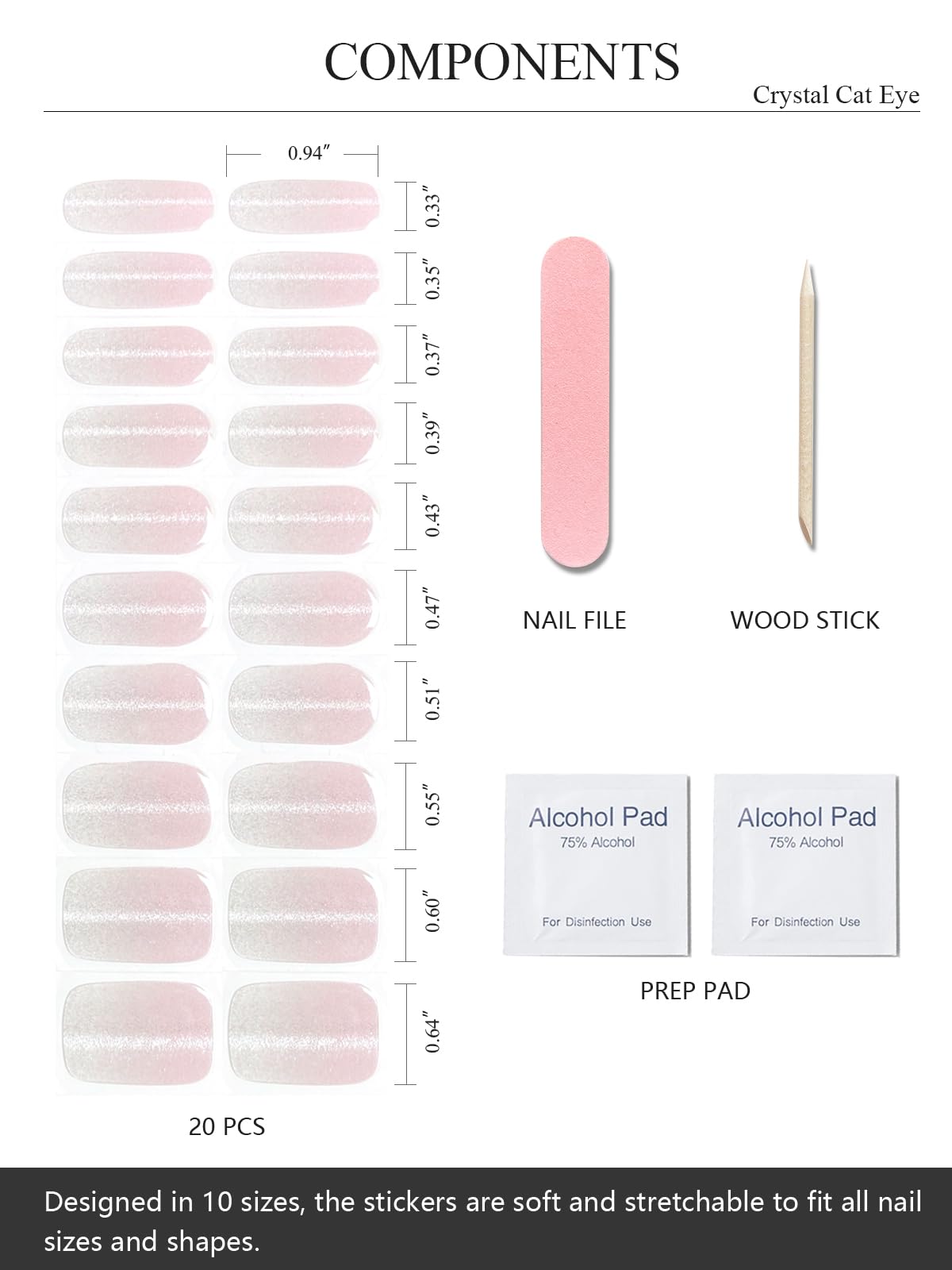 AutyaMee Semi Cured Gel Nail Strips (Crystal Cat Eye), Pink Omber, 20 Pcs Gel Nail Wraps, Stickers, UV Light Required, Salon Quality, Long Lasting