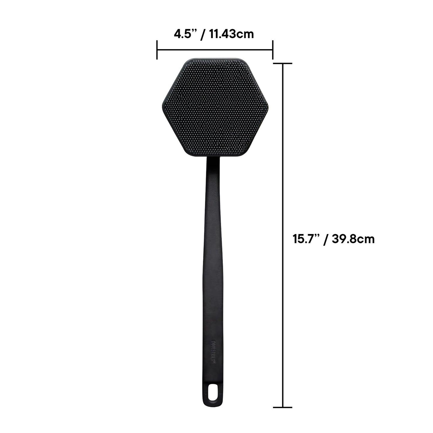TOOLETRIES Silicone Back Scrubber for Shower – Exfoliating Back Brush for Men with Long Handle, Non Slip Grip – Body Washer to Clean Hard to Reach Areas, Durable Bath Accessory - Charcoal