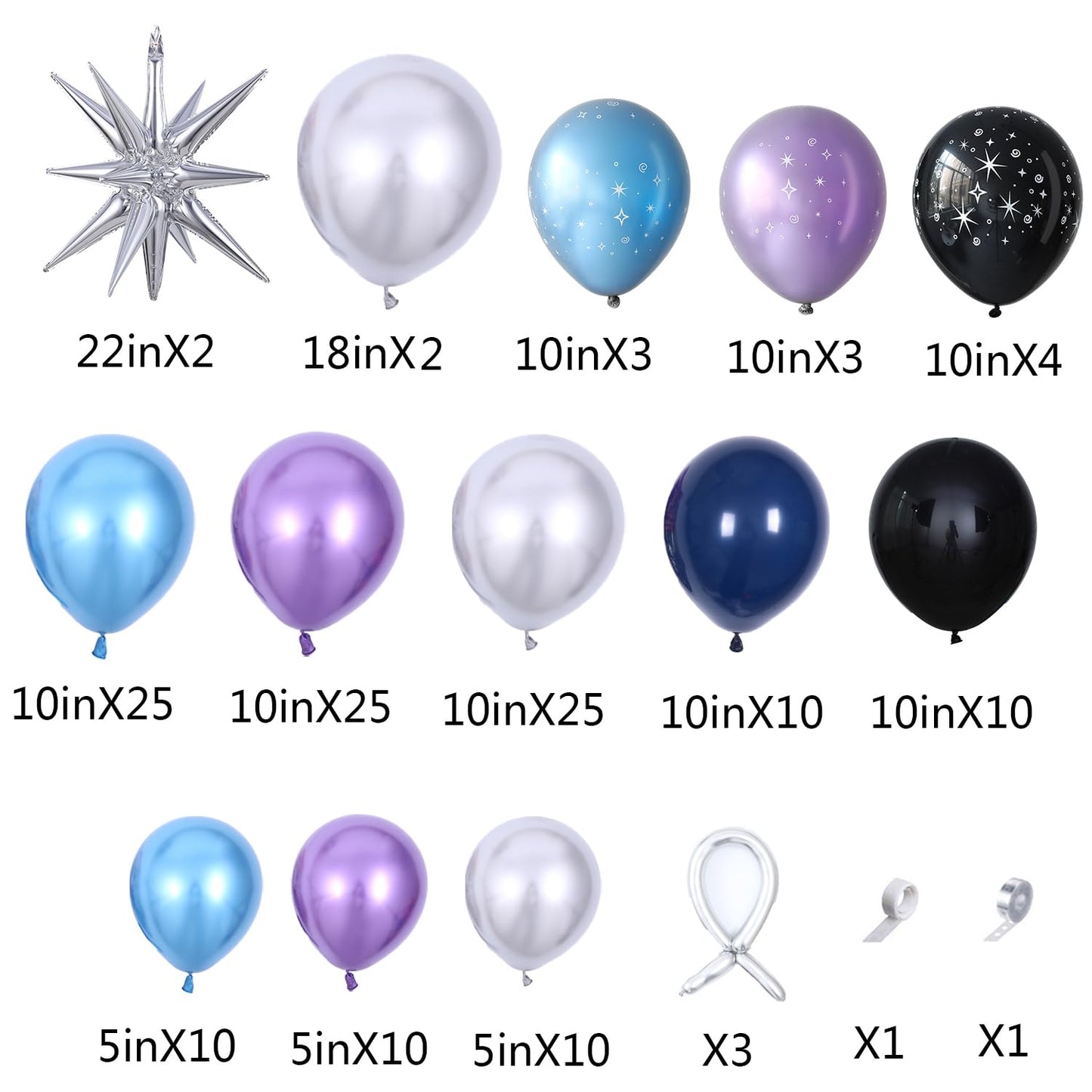 Galaxy Space Balloon Arch Garland Kit for Outer Party Decorations,144Pcs Chrome Metallic Blue Purple Silver Navy Blue Black Balloons for Boys Kids Baby Shower Party Solar System Supplies