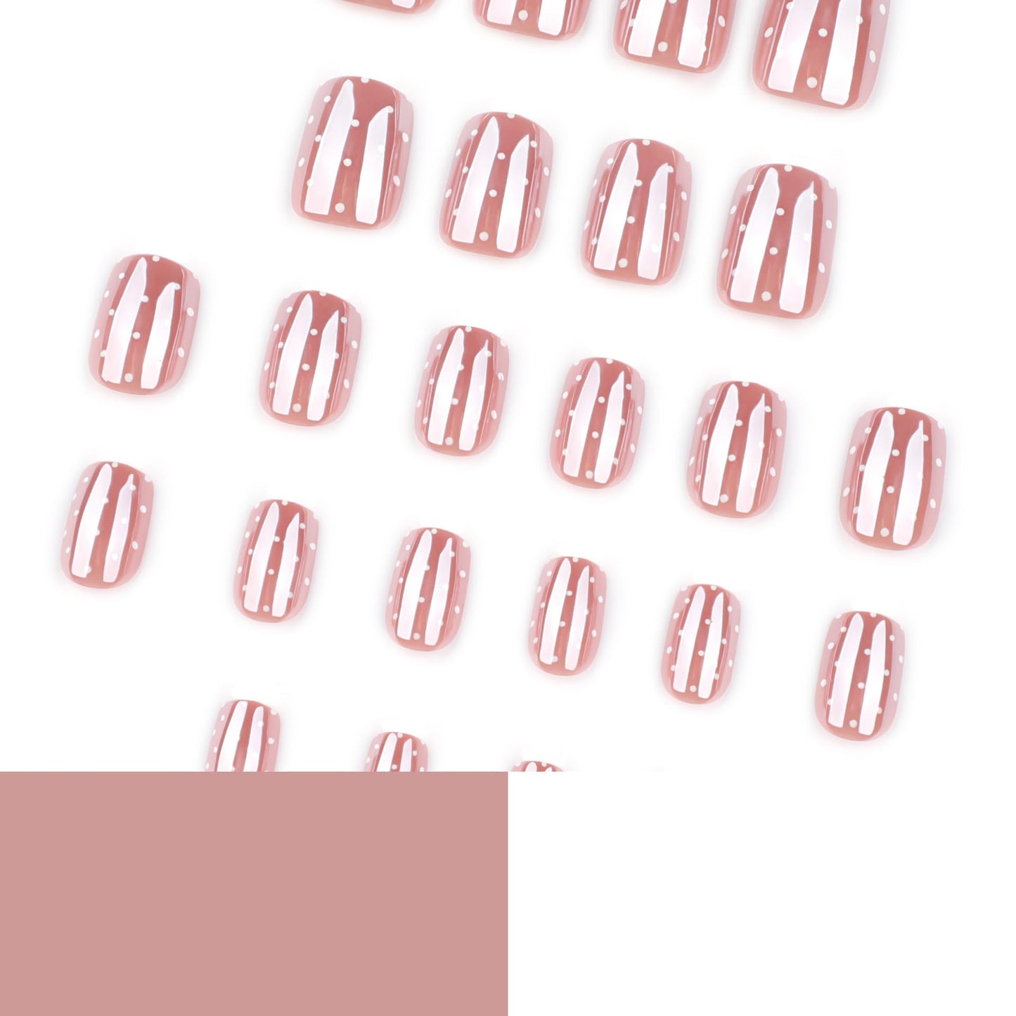 Chrome Polka Dot Press on Nails Short Square Fake Nails with White Polka Dot Designs Nude Pink Gradient Full Cover Stick on Nails Cute Nails Press ons Glossy Reusable Nails Daily Wear 24Pcs