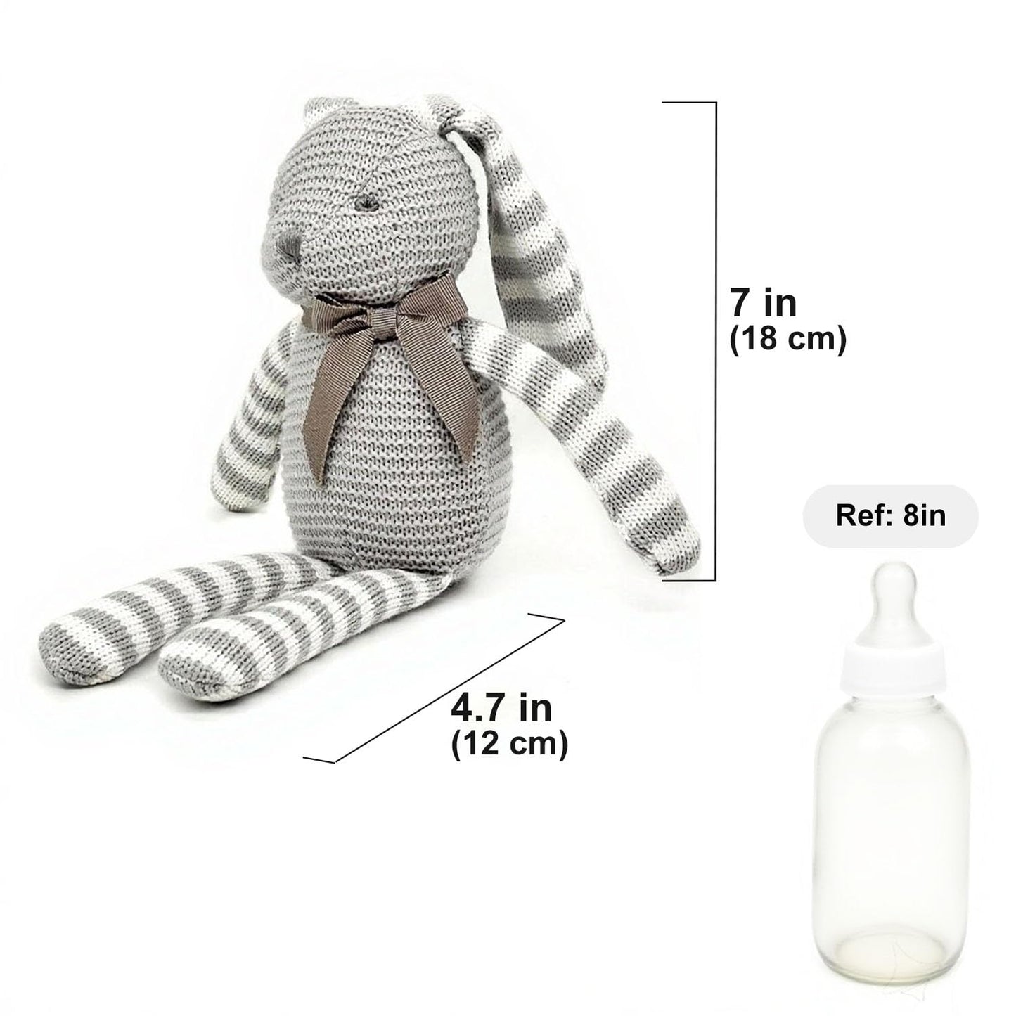 FLUFFYFUN 100% Organic Cotton Grey Bunny Rabbit Plush, 7.1" Baby Stuffed Animal for Newborn