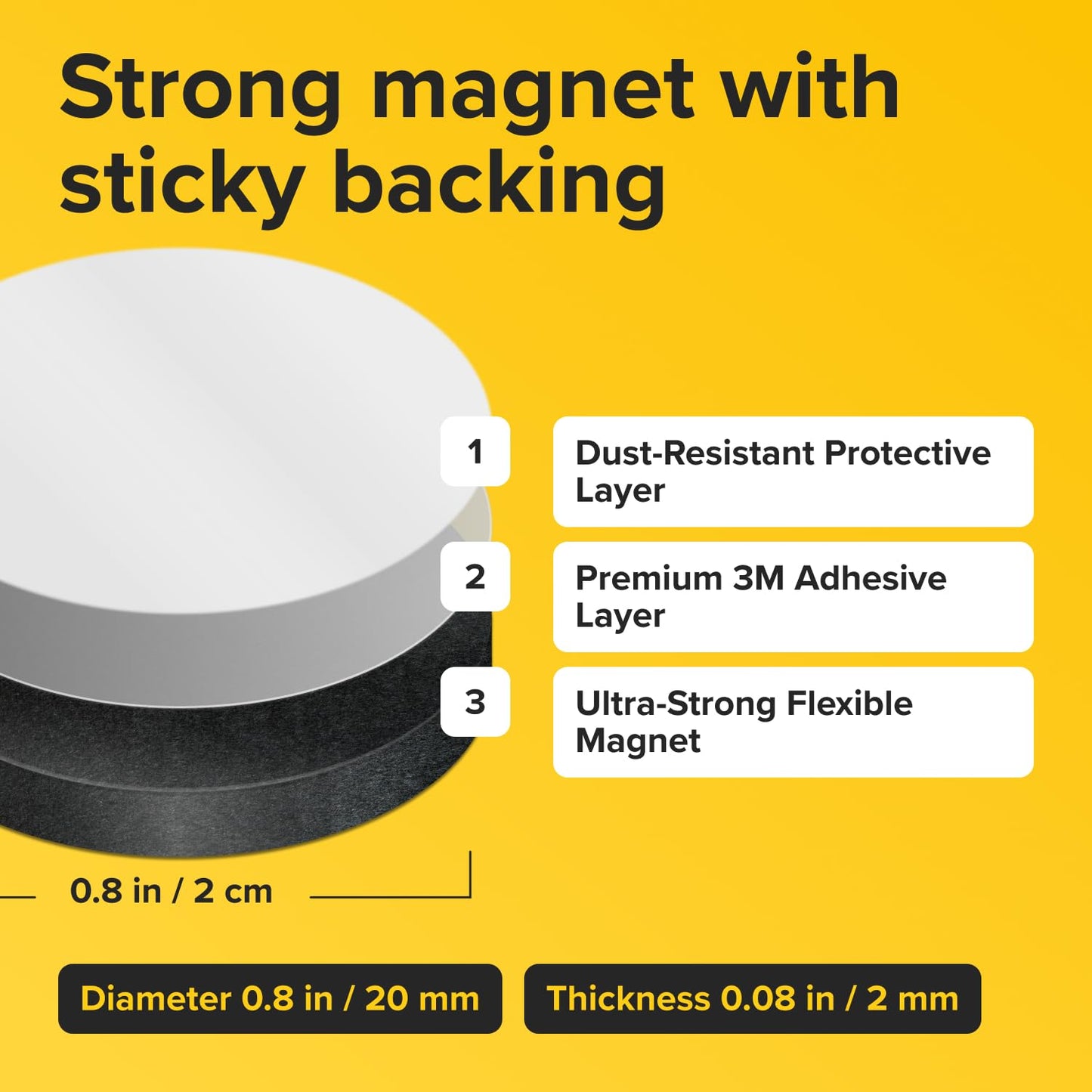 Peel-&-Stick Flexible Adhesive Magnets - 80 Magnetic Dots for Office Supplies, Whiteboard, Crafts, Fridge, & School Projects
