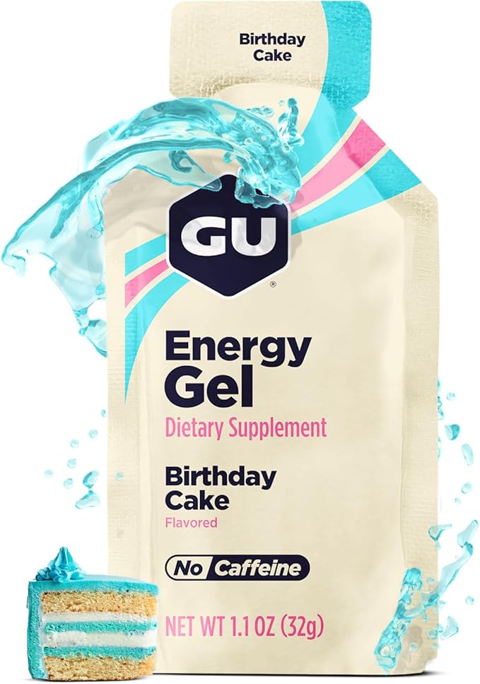 GU Energy Original Sports Nutrition Energy Gel, Vegan, Gluten-Free, Kosher, and Dairy-Free On-the-Go Energy for Any Workout, 24-Count, Birthday Cake