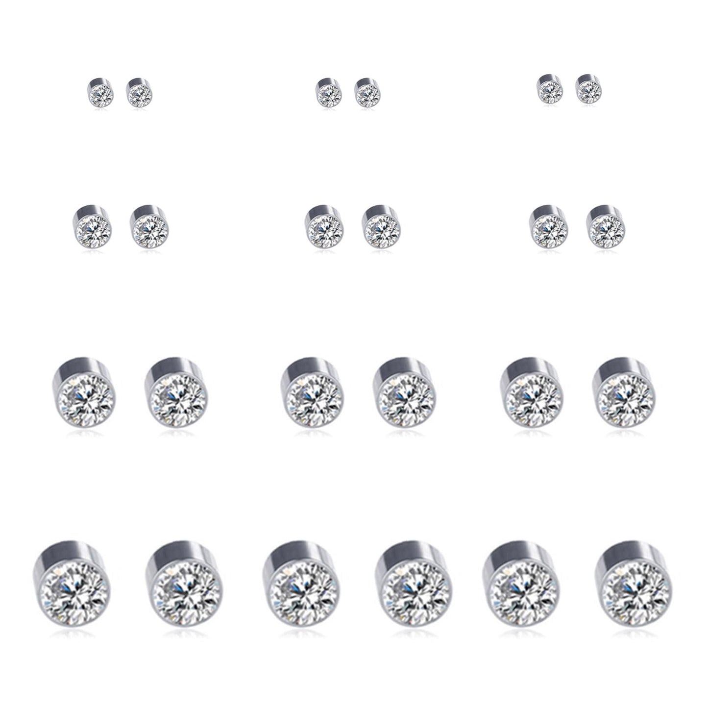 Spiritlele 12 Pairs Clear Crystal Magnetic Earrings Set Clip on Non Piercing Fake Stud Earrings for Unisex