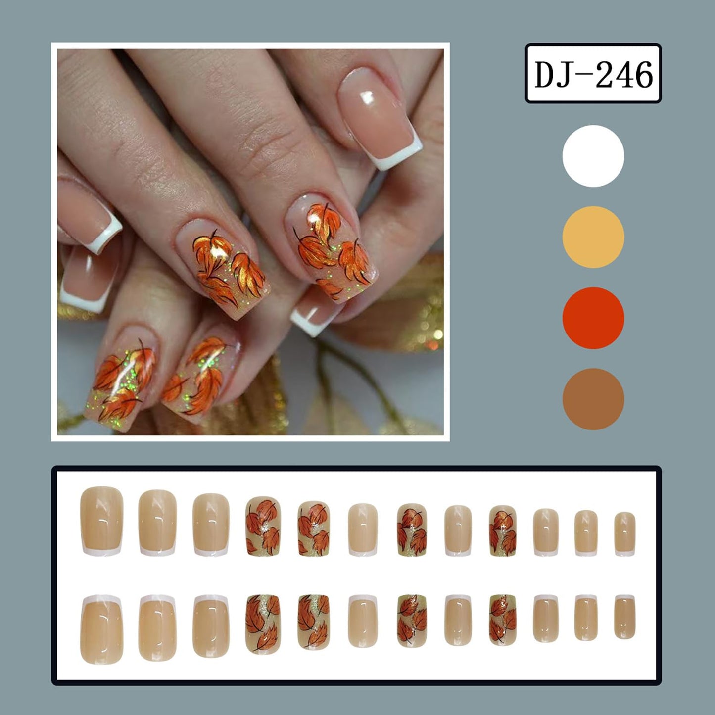 EYZOTSF Thanksgiving Press on Short Square Nails Acrylic Fall False Nails with Maple Leaf Designs Artificial Autumn Leaves Square Fake Nails Holiday Glue Stick ons Fingernails for Women(DJ246)