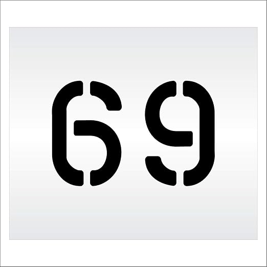 Pavement, Curb, and WheelStop Stencils - 6 inch Double Number Stencil - (69) - 6" x 9" x 1/16" (63 mil) - Light-Duty