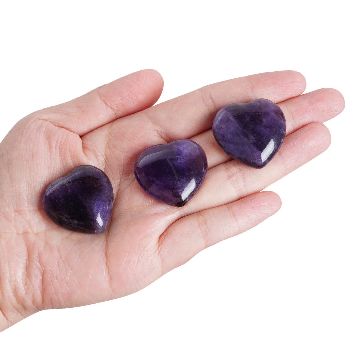 Marrywindix 4 Packs 1.2 Inches Healing Crystal Natural Amethyst Heart Love Carved Palm Worry Stone Chakra Reiki Balancing