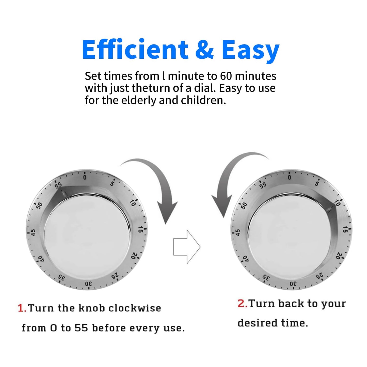Kitchen Timers for Cooking, Chef Cooking Timer Clock with Loud Alarm - Magnetic Backing 100% Mechanical Desk Timer - No Batteries Required, Countdown Reminder Magnetic - Exquisite Stainless Steel Body